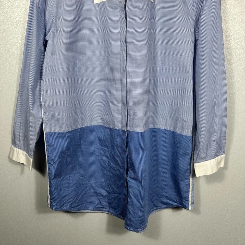 Lafayette 148 Blue White Pinstripe Chambray Colorblock Tunic Blouse Size Medium - Picture 10 of 15